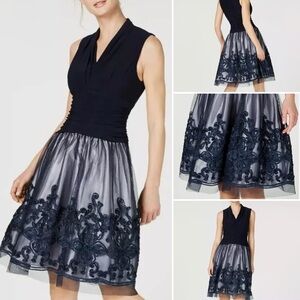 Elegant Navy and Silver Sleeveless Dress